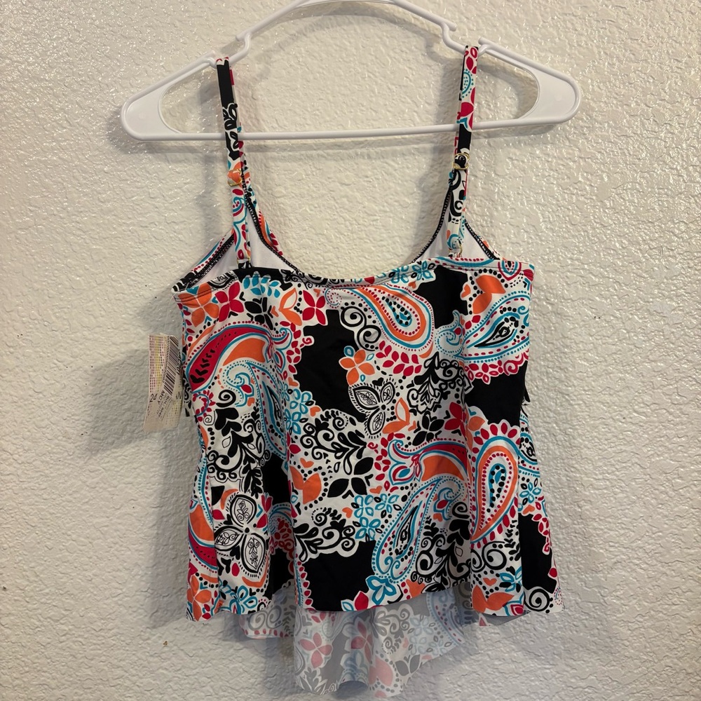 24th & Ocean Printed Tiered Tankini Top Women’s Small Multicolor Paisley Parade - Picture 4 of 6